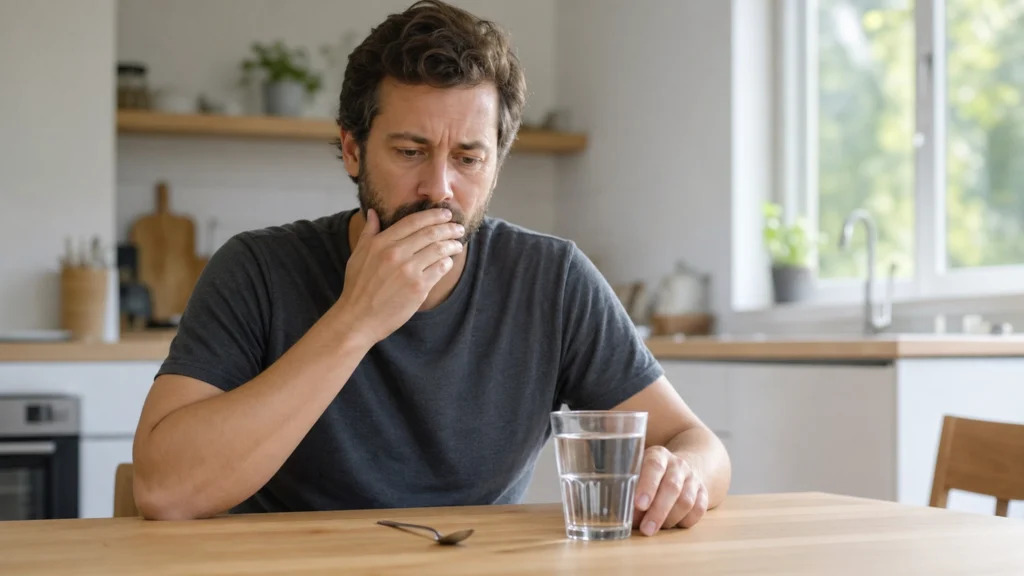 Illustration éditoriale pour l’article « Goût métallique et stress : comprendre et agir vite »