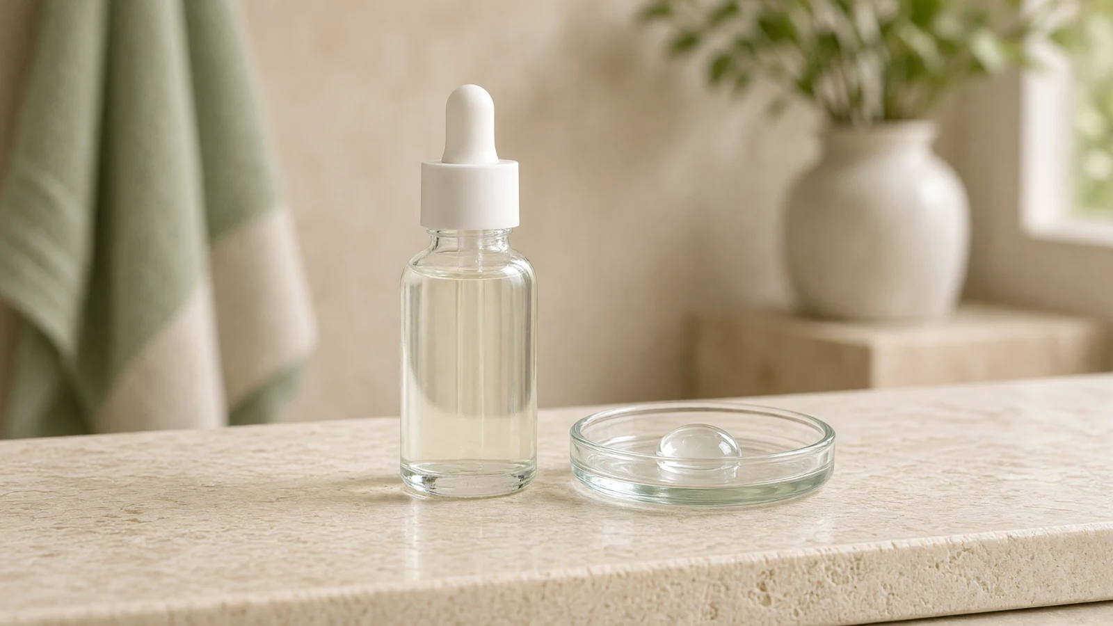 Flacon de sérum visage et texture gel transparente