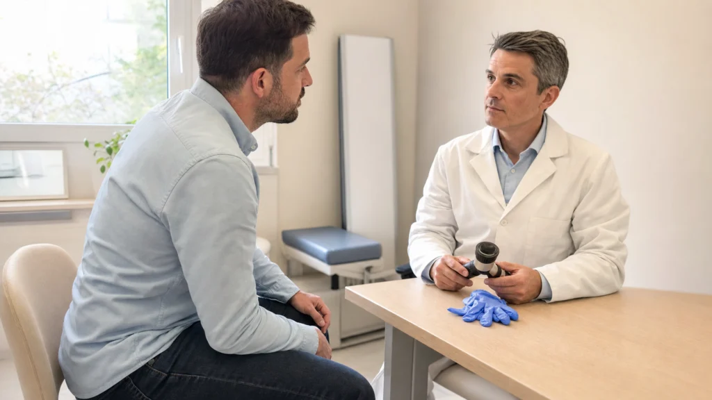 Illustration éditoriale pour l’article « Verrue génitale chez l'homme : diagnostic et traitements »